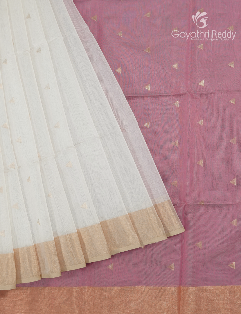 Pure Chanderi Sico Saree in Cream and Baby Pink