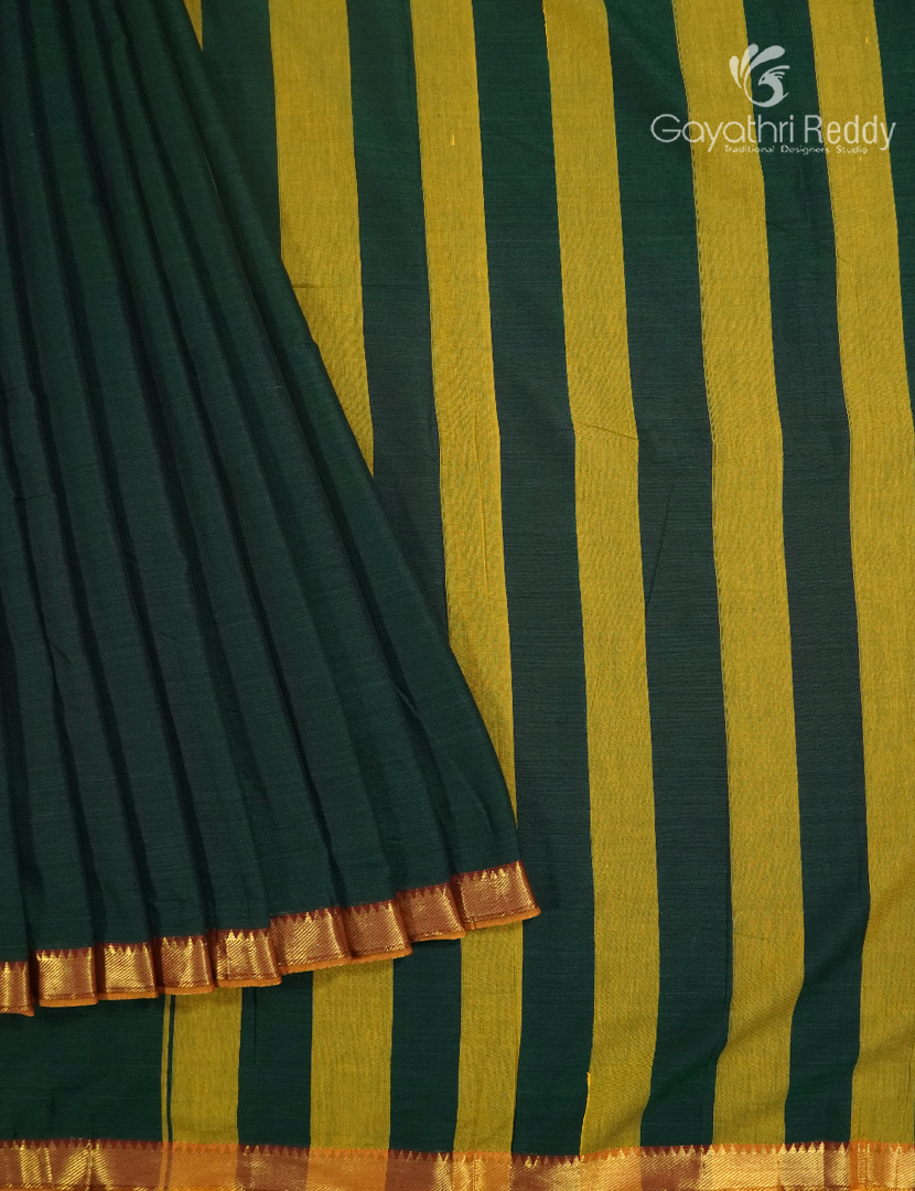 Pure Narayanpet Cotton Saree in Bottle Green