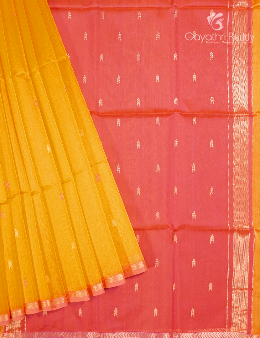 Pure Chanderi Sico Saree in Yellow and Peach Pink