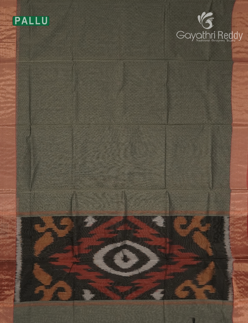 Semi Ikat Sico Saree in Olive Grey