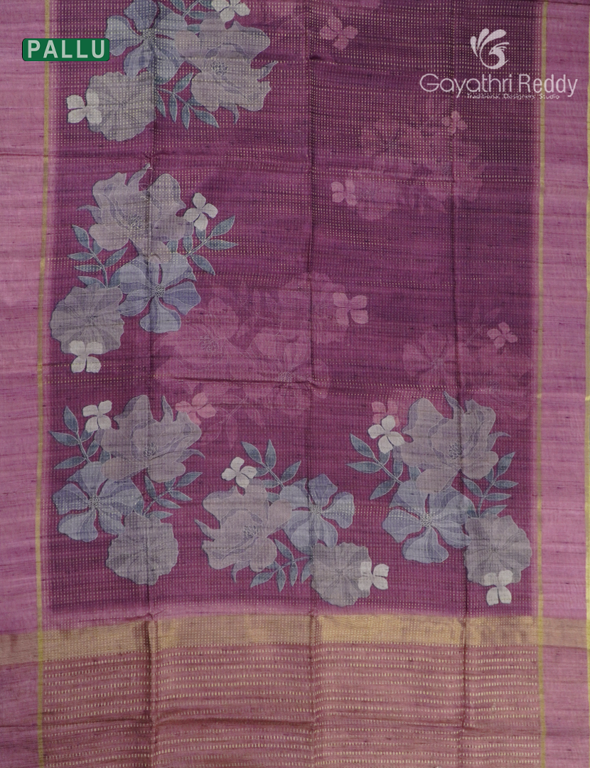 Semi Tussar Saree in Deep Onion Pink and Wine
