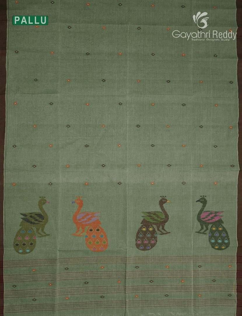 Jamdani Cotton Saree in Olive Green