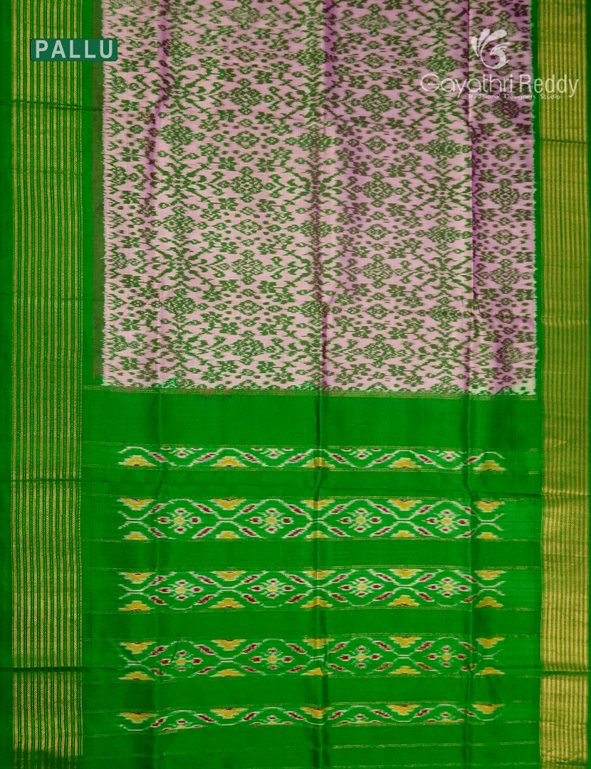 Pure Ikat Silk Saree in Onion Peach and Green