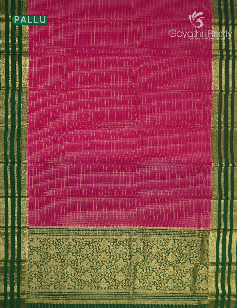 Semi Mysore Crepe Saree in Rani Pink and Bottle Green