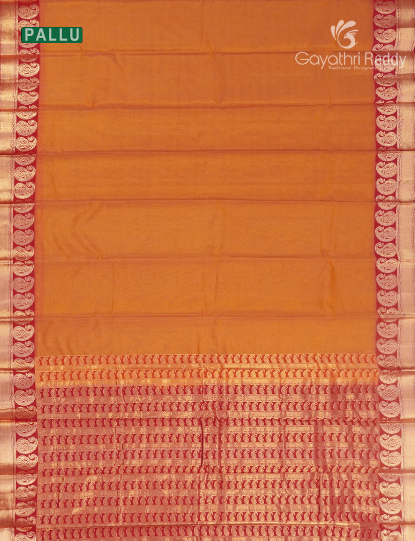 Pure Kanchi Sico Saree in Mustard and Red