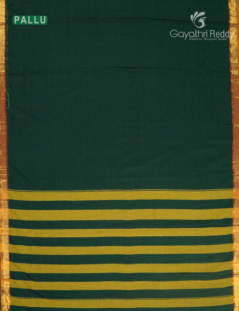 Pure Narayanpet Cotton Saree in Bottle Green