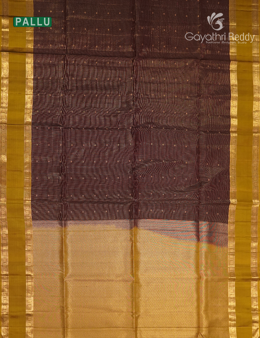 Pure Kanchipuram Vintage Silk Saree in Brown and Mustard