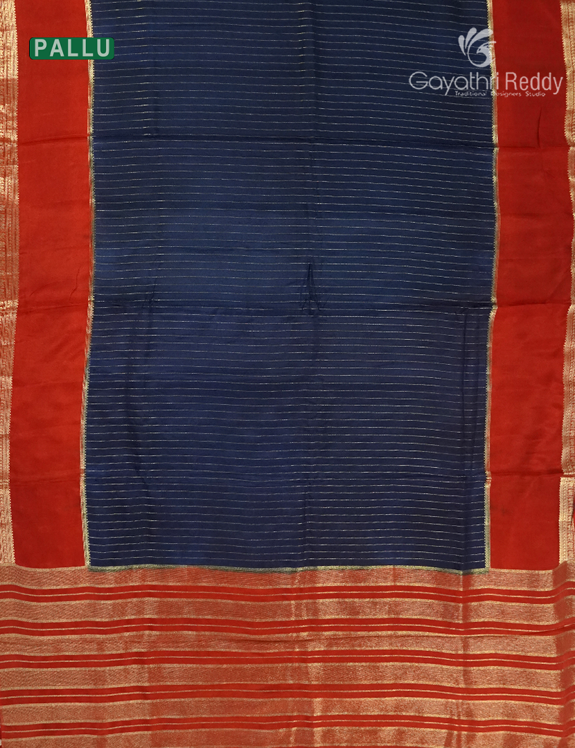 Semi Mysore Crepe Saree in Navy Blue and Red