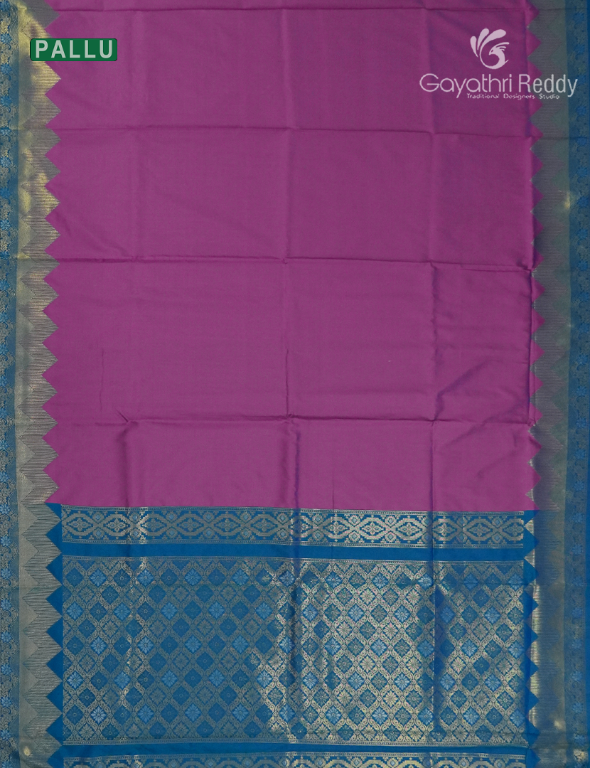 Semi Kanchipuram Art Silk Saree in  Magenta and Deep Rama Blue