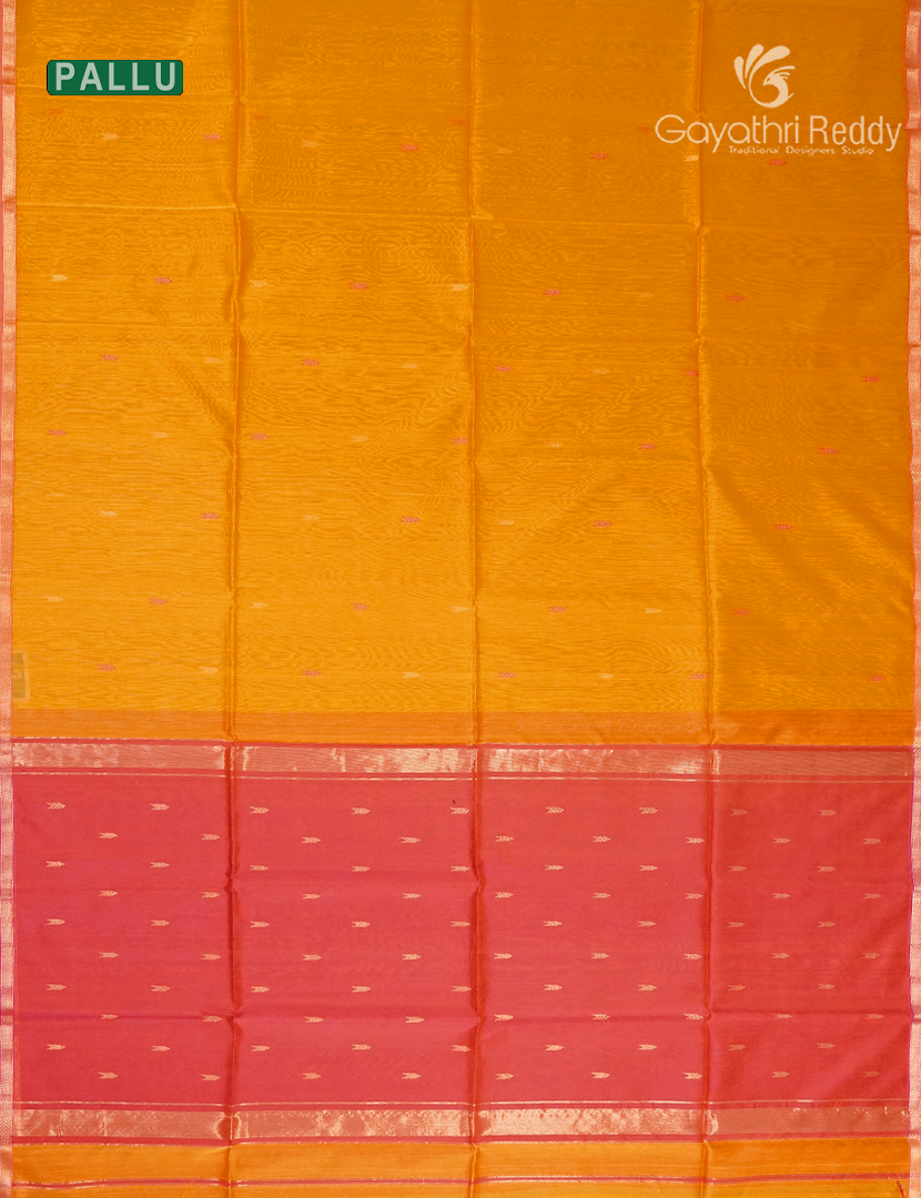 Pure Chanderi Sico Saree in Yellow and Peach Pink