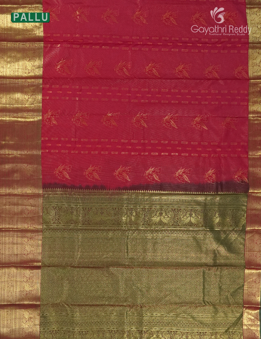 Semi Kanchipuram Silk Saree in Ruby Pink and Brown