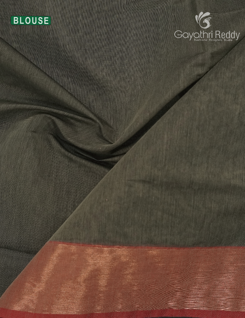 Semi Ikat Sico Saree in Olive Grey