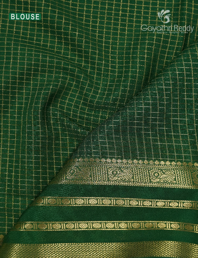 Semi Mysore Crepe Saree in Rani Pink and Bottle Green