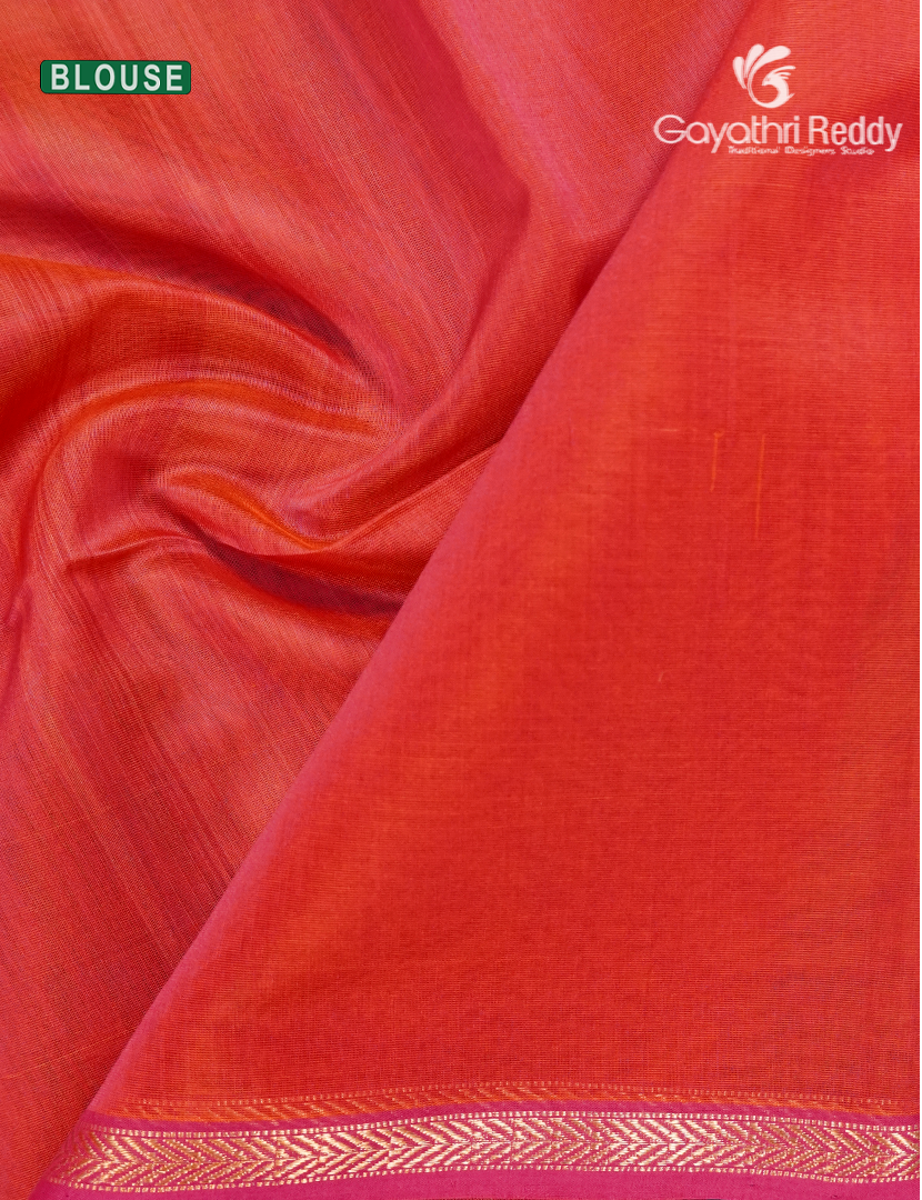 Pure Chanderi Sico Saree in Yellow and Peach Pink