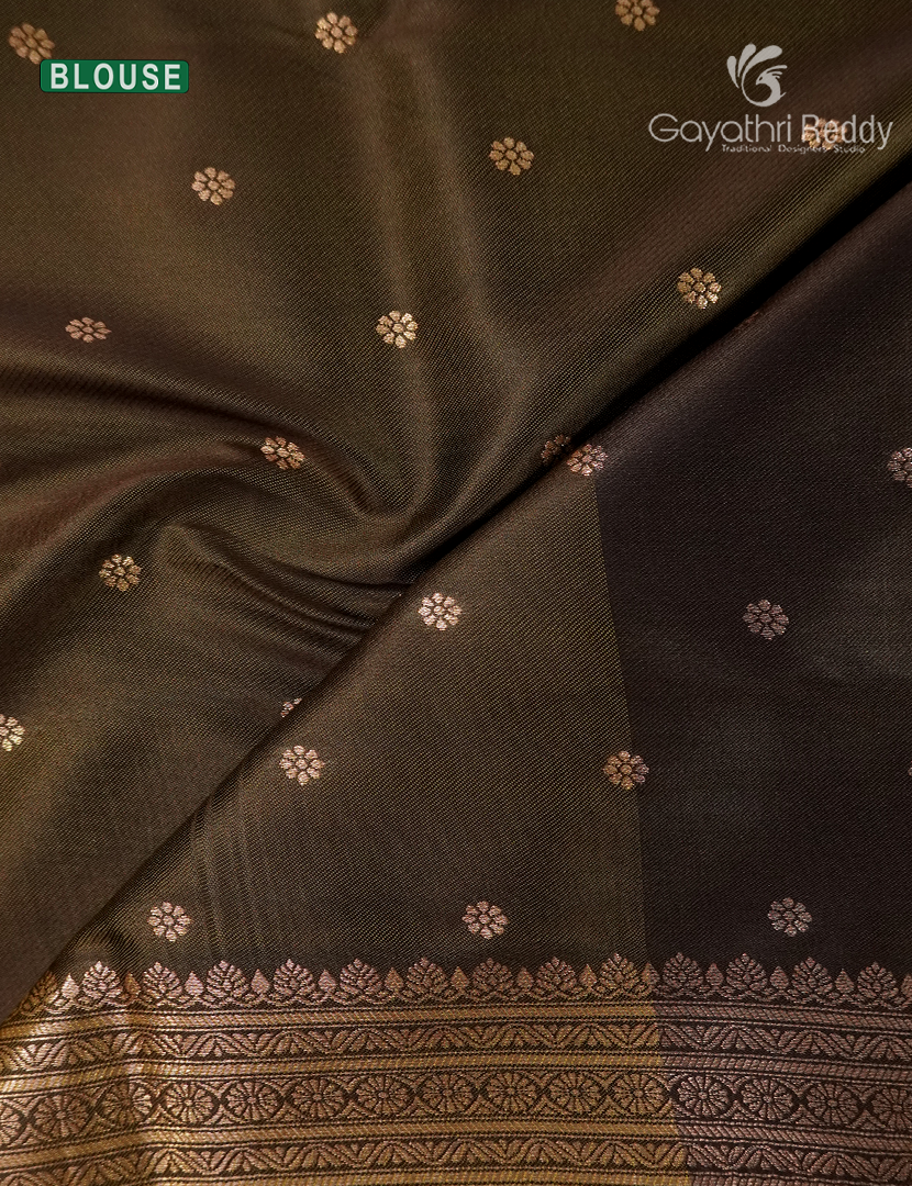 Semi Kanchipuram Art Silk Saree in Dry Mehendi