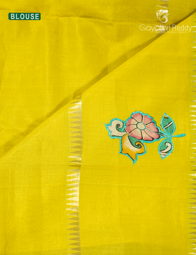Pure Mangalagiri Langa Voni Set in Lime Yellow