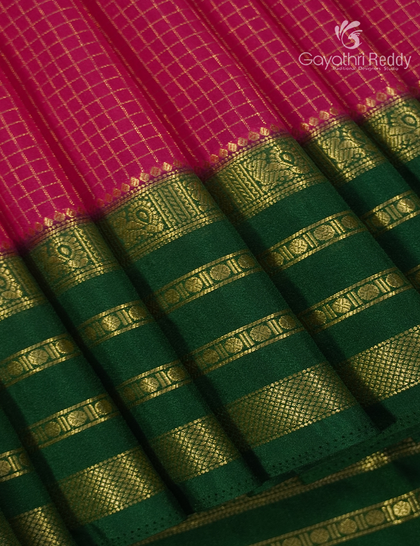 Semi Mysore Crepe Saree in Rani Pink and Bottle Green
