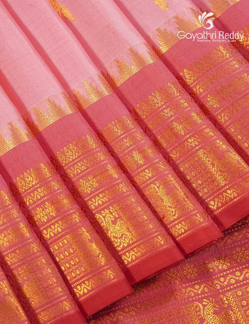 Pure Gadwal Silk Saree in Pastel pink and Peach