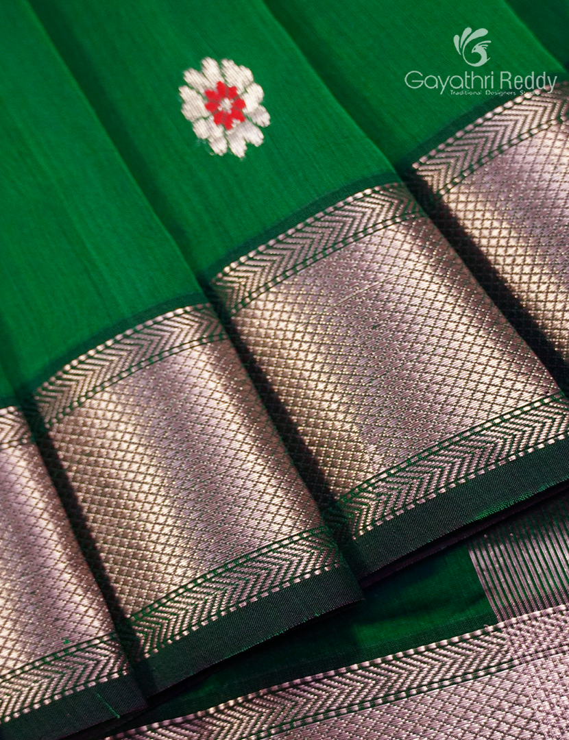 Pure Chanderi Sico Saree in Mango Green