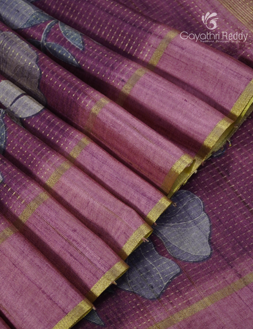 Semi Tussar Saree in Deep Onion Pink and Wine