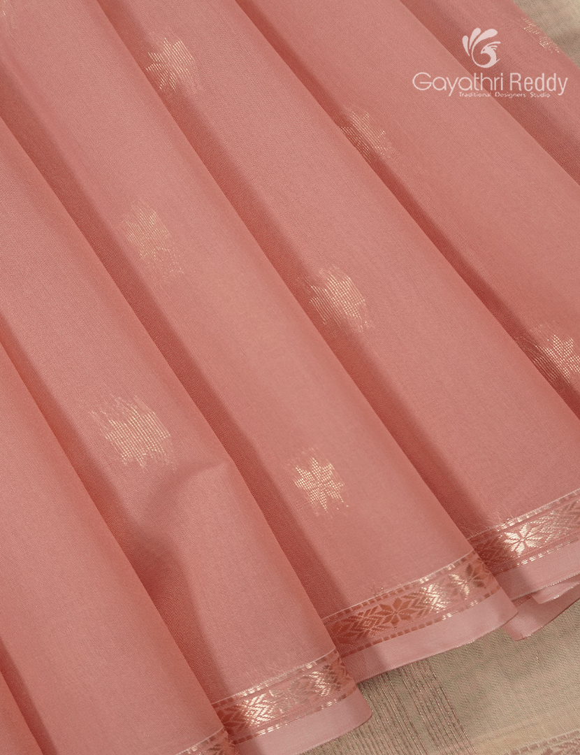 Kanchipuram Sico Saree in Peach and Cream