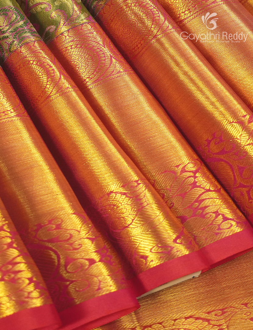 Pure Kanchipuram Silk Bridal Saree in Olive Green and Red
