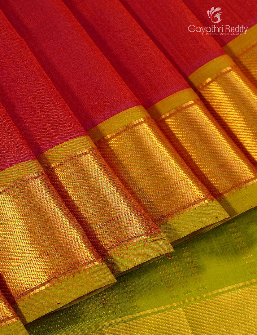 Pure Arani Sico Saree in Red and Apple Green