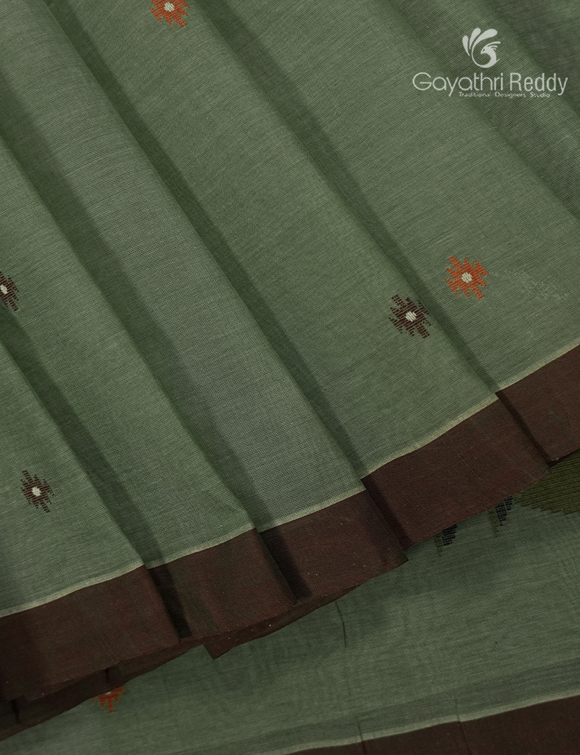 Jamdani Cotton Saree in Olive Green