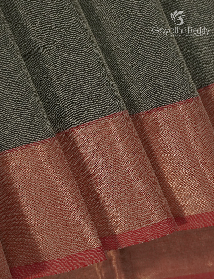 Semi Ikat Sico Saree in Olive Grey