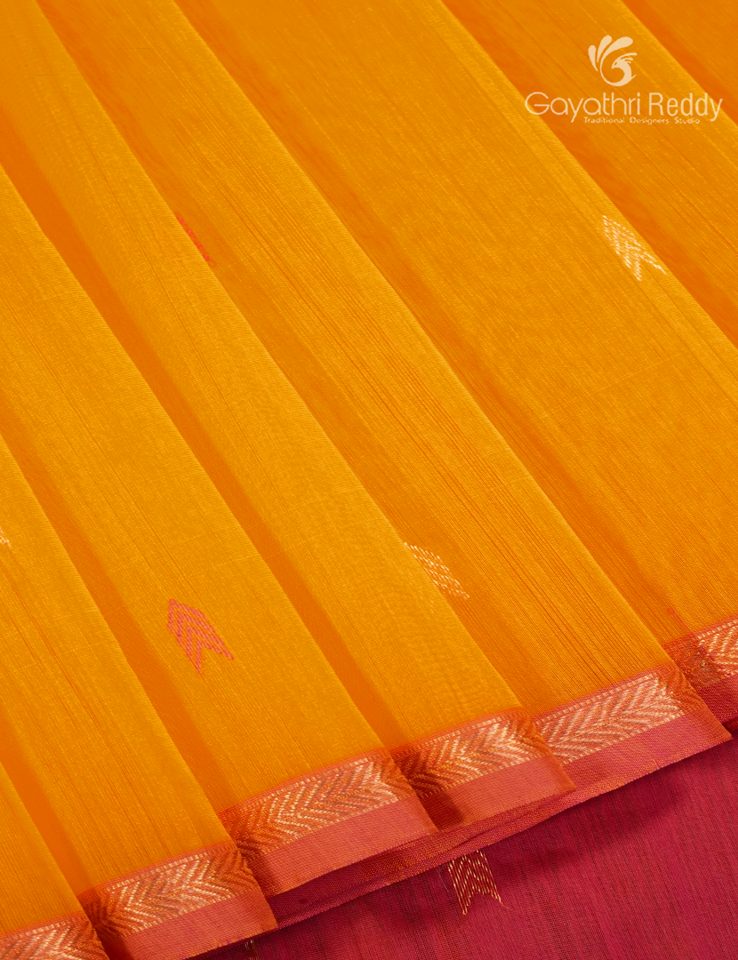 Pure Chanderi Sico Saree in Yellow and Peach Pink