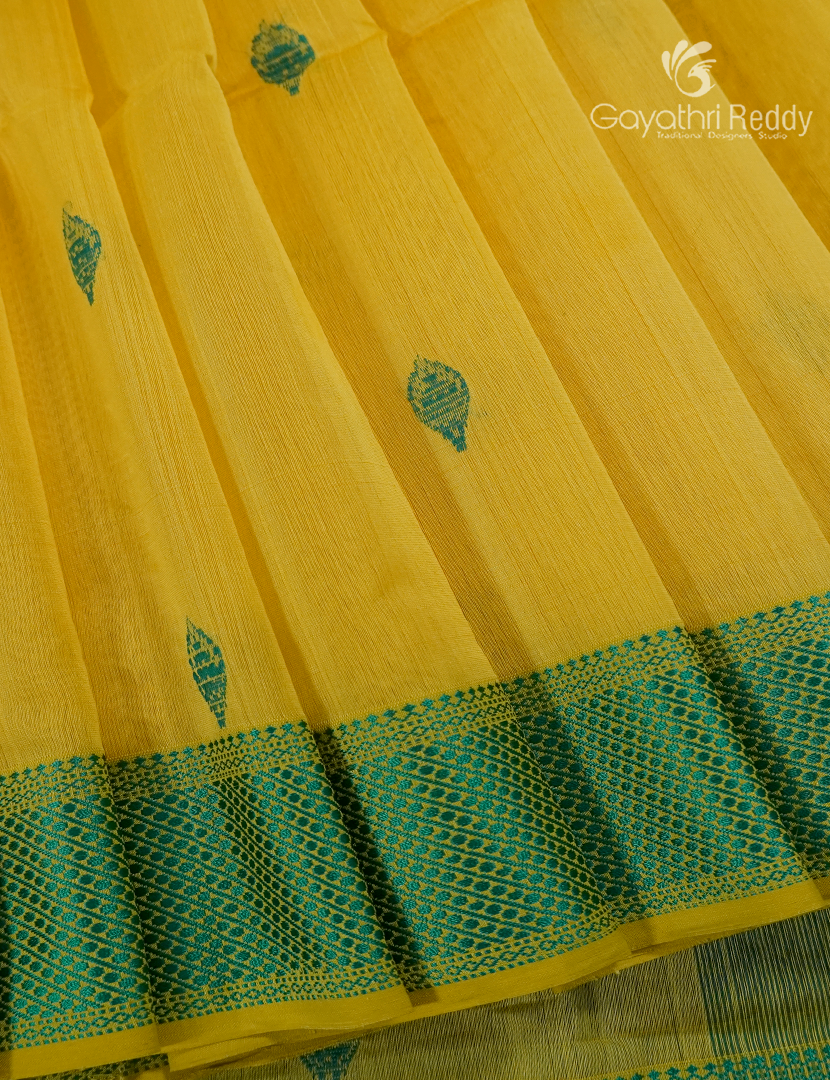 Pure Chanderi Sico Saree in Lime yellow and Mango Green