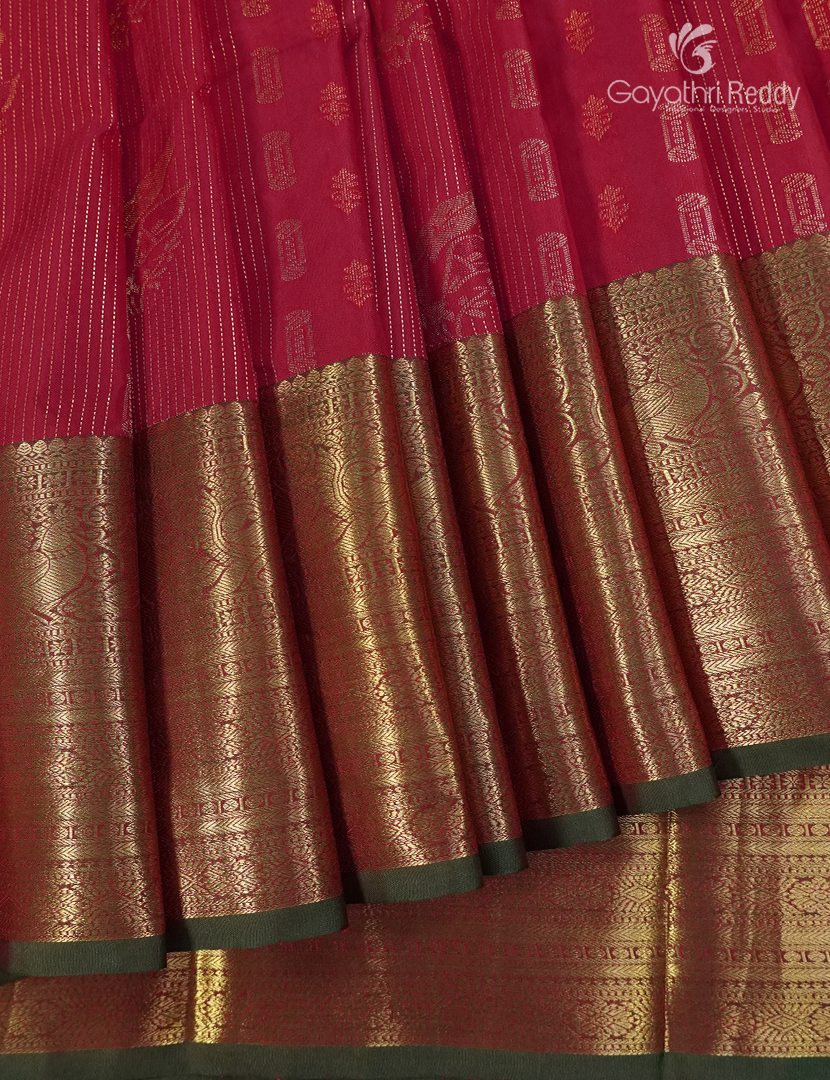Semi Kanchipuram Silk Saree in Ruby Pink and Brown