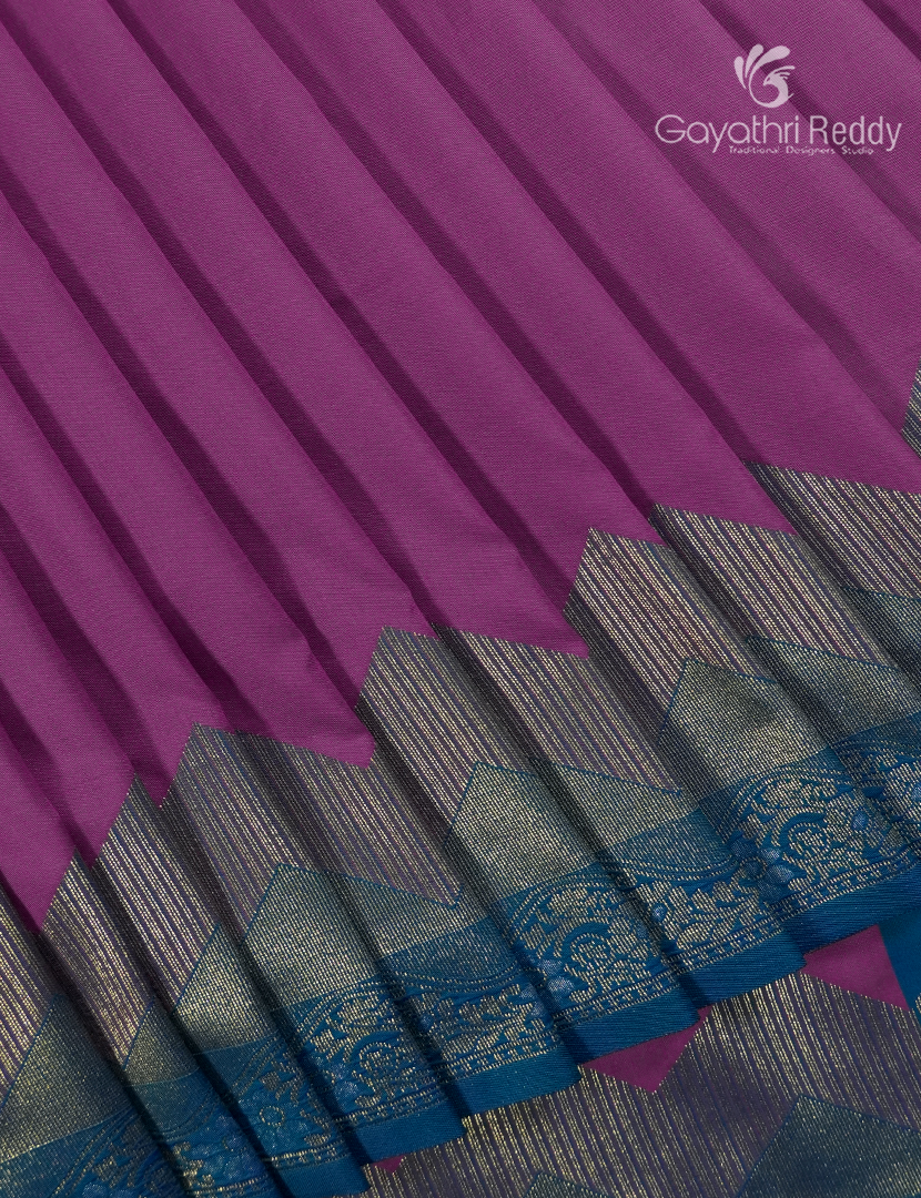 Semi Kanchipuram Art Silk Saree in  Magenta and Deep Rama Blue