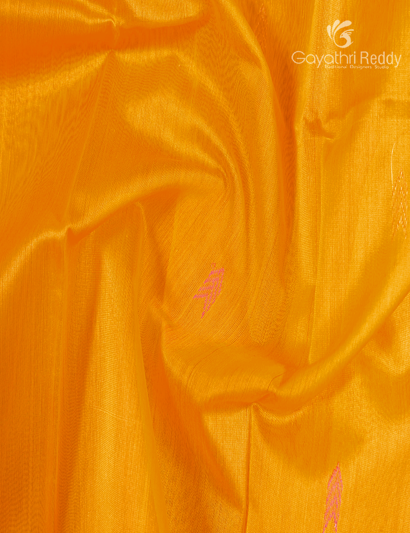 Pure Chanderi Sico Saree in Yellow and Peach Pink