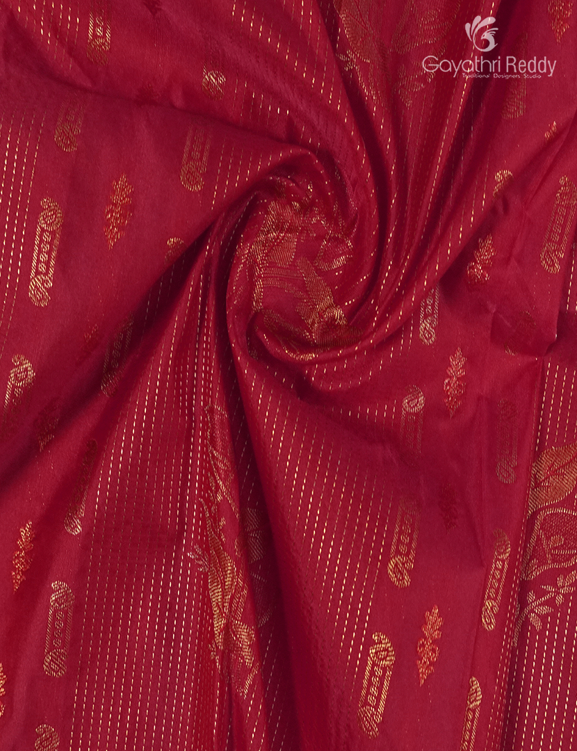 Semi Kanchipuram Silk Saree in Ruby Pink and Brown