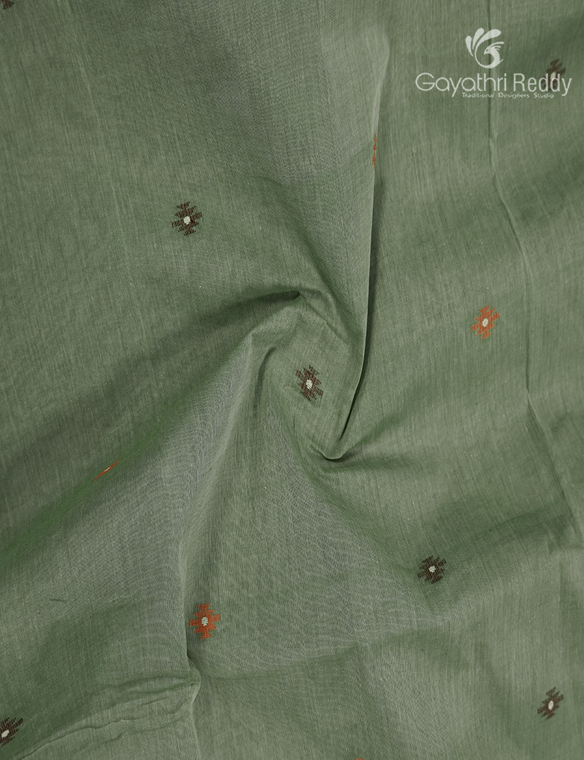 Jamdani Cotton Saree in Olive Green