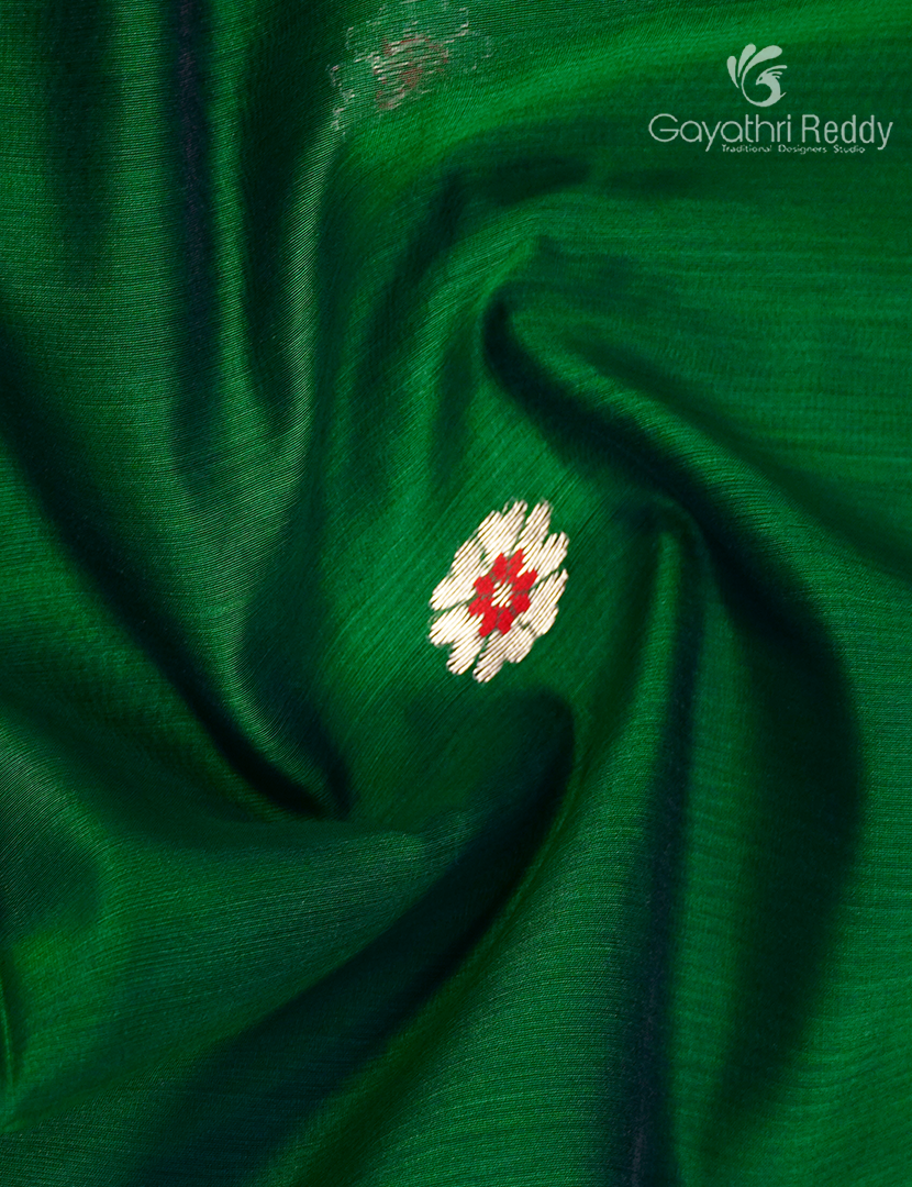 Pure Chanderi Sico Saree in Mango Green