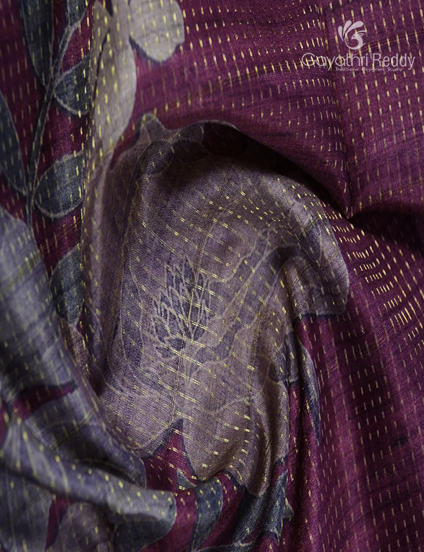 Semi Tussar Saree in Deep Onion Pink and Wine
