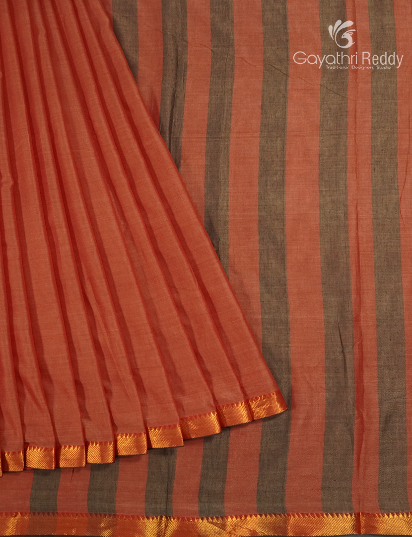 Pure Narayanpet Cotton Saree in Rust
