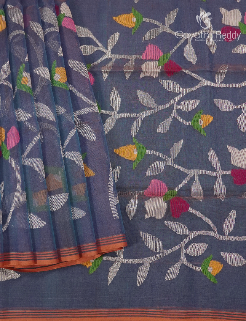 Pure Jamdani Kora Saree in Ash Grey