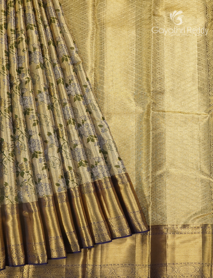 Pure  Kanchipuram Silk Bridal Saree in Olive Green and Gold
