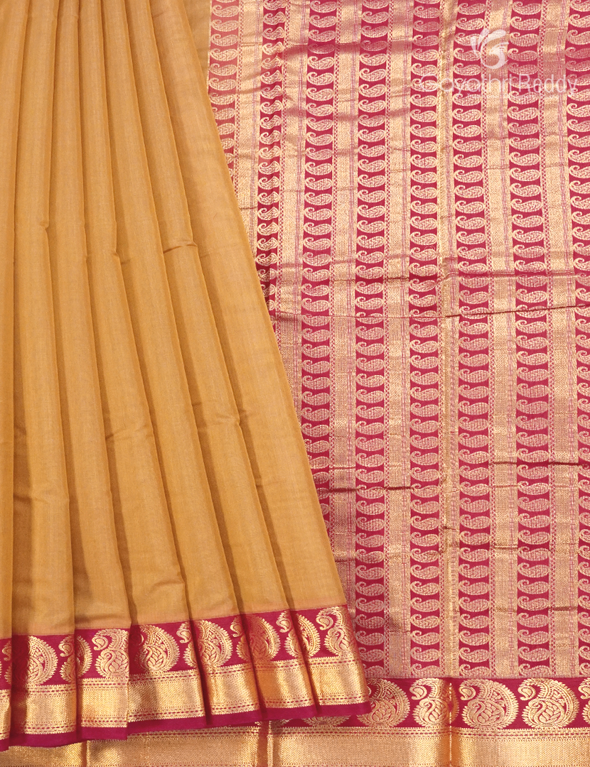 Pure Kanchi Sico Saree in Pale Yellow and Rani Pink