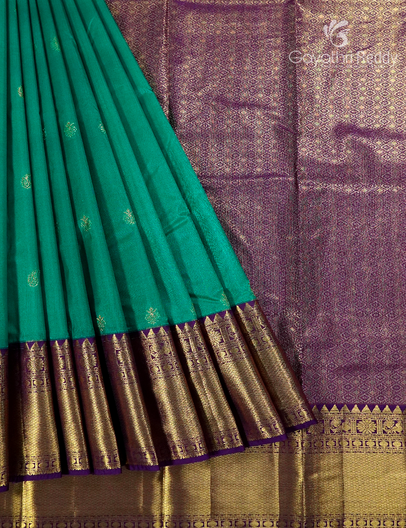 Semi Kanchipuram Silk Saree in Sea Green and Deep Purple
