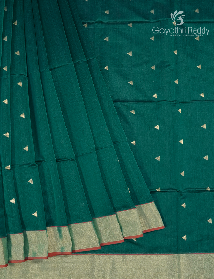 Pure Chanderi Sico Saree in Deep Rama Green