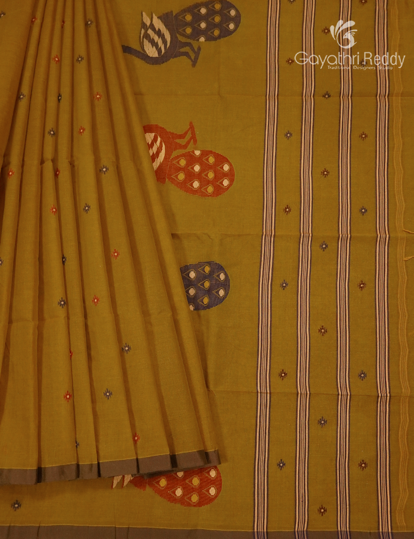 Jamdani Cotton Saree in Deep Mustard