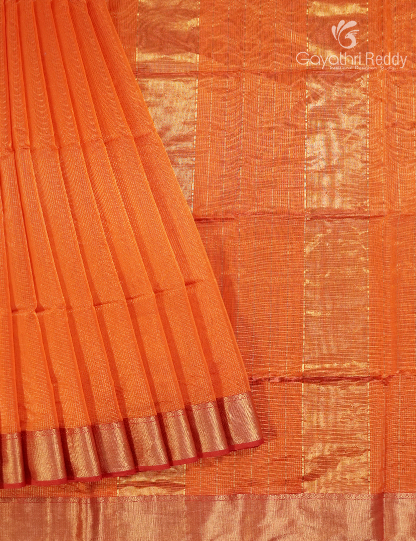 Pure Chanderi Sico Saree in Light Orange