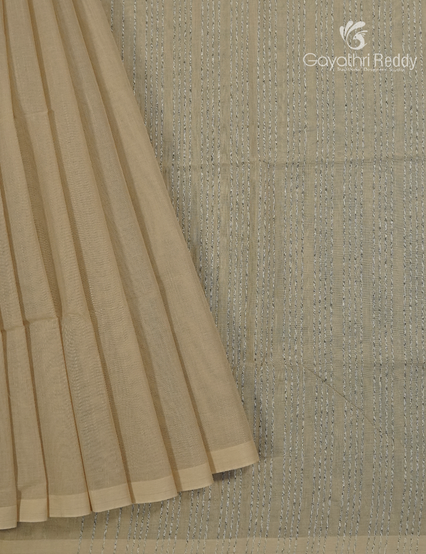 Pure Handloom Cotton Saree in Light Beige