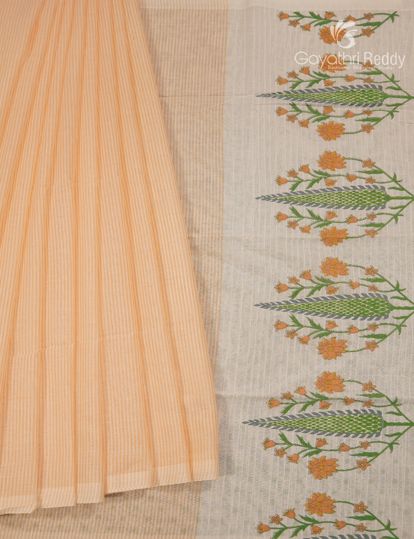 Pure Kanchi Cotton Printed Saree in Orange