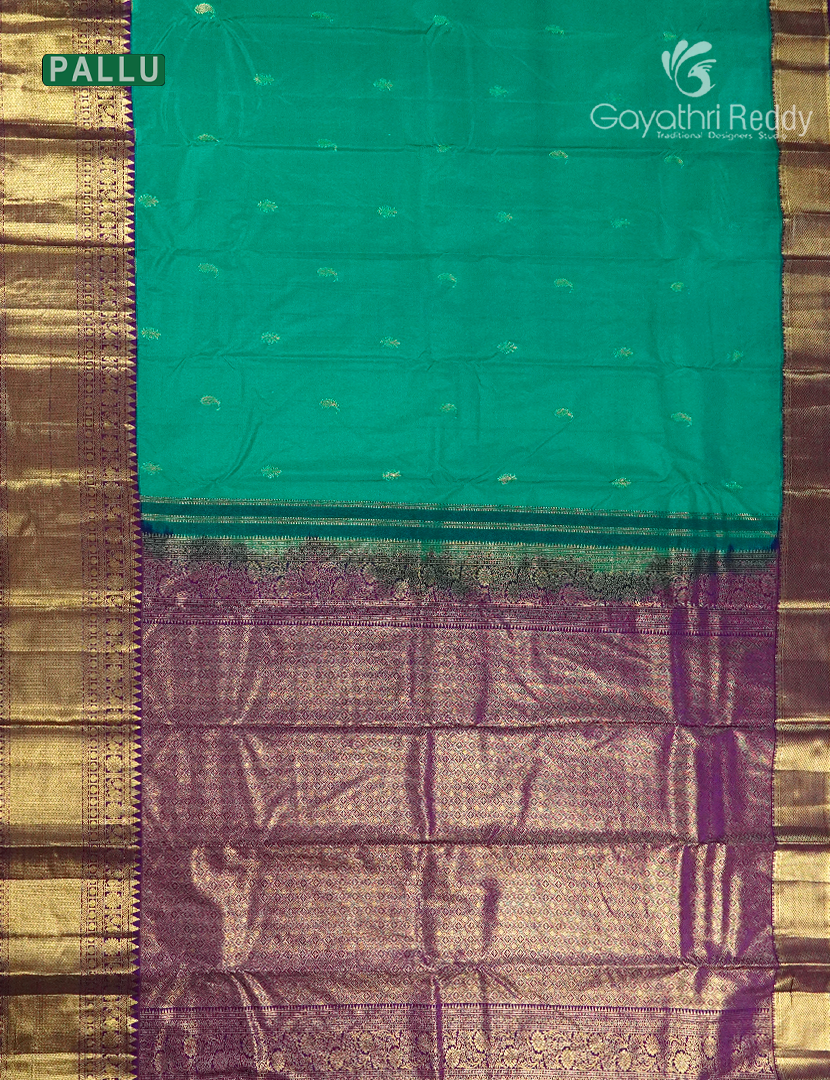 Semi Kanchipuram Silk Saree in Sea Green and Deep Purple