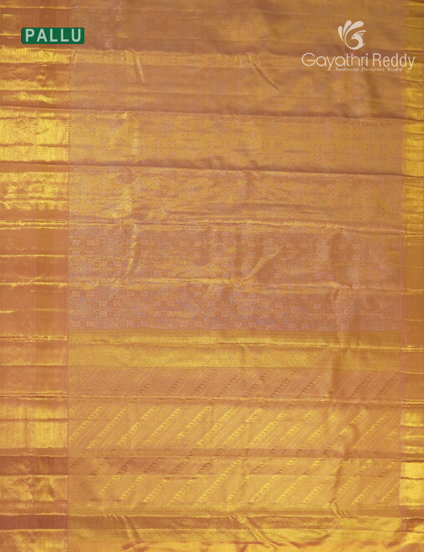 Pure  Kanchipuram Silk Saree in Pastel Peach and Gold (  Brocade Pattern )